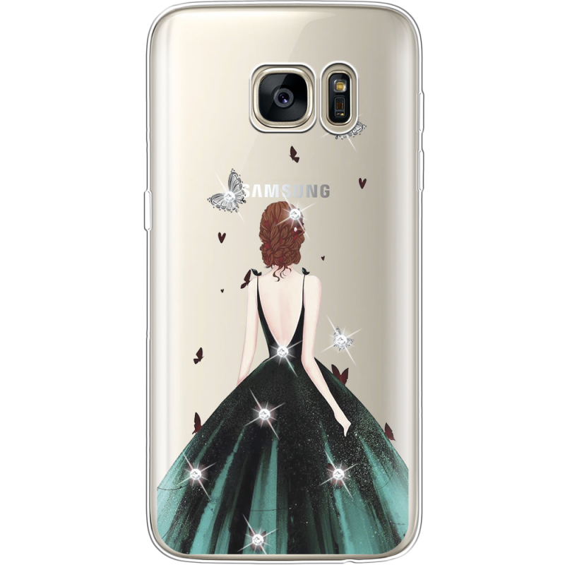 Чехол со стразами Samsung G930 Galaxy S7 Girl in the green dress