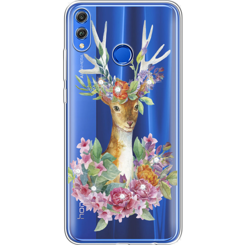 Чехол со стразами Honor 8x Deer with flowers