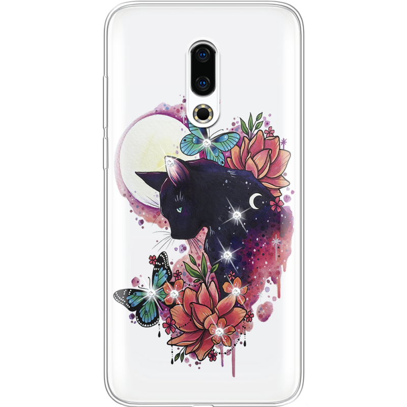 Чехол со стразами Meizu 16 Plus Cat in Flowers