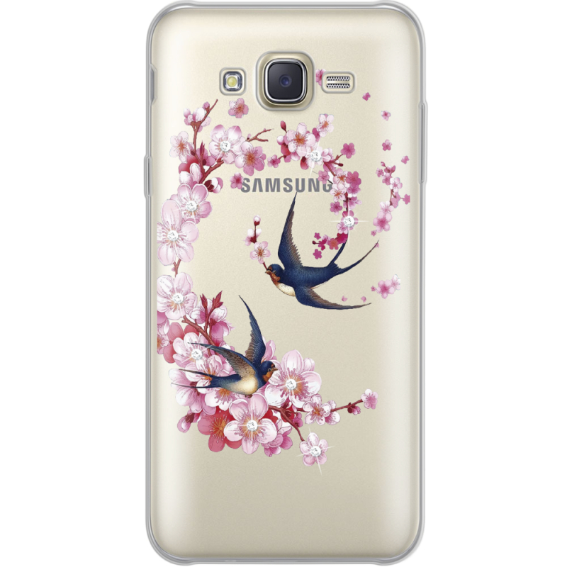 Чехол со стразами Samsung J701 Galaxy J7 Neo Duos Swallows and Bloom