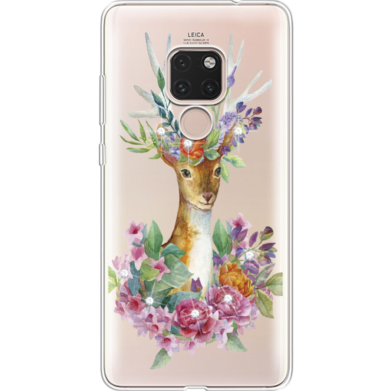 Чехол со стразами Huawei Mate 20 Deer with flowers