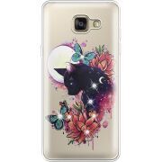 Чехол со стразами Samsung A710 Galaxy A7 2016 Cat in Flowers