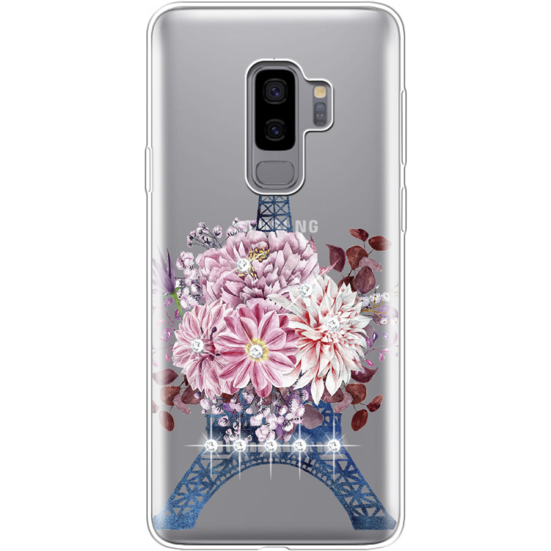 Чехол со стразами Samsung G965 Galaxy S9 Plus Eiffel Tower