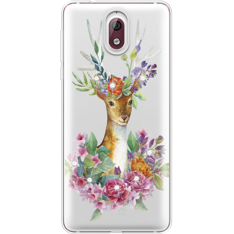 Чехол со стразами Nokia 3.1 Deer with flowers