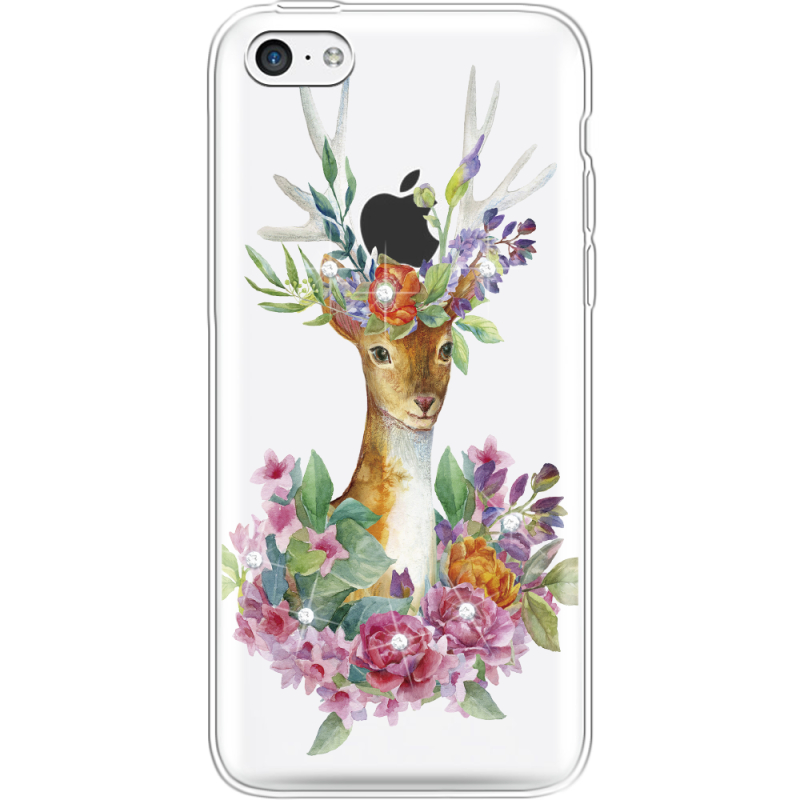 Чехол со стразами Apple iPhone 5С Deer with flowers
