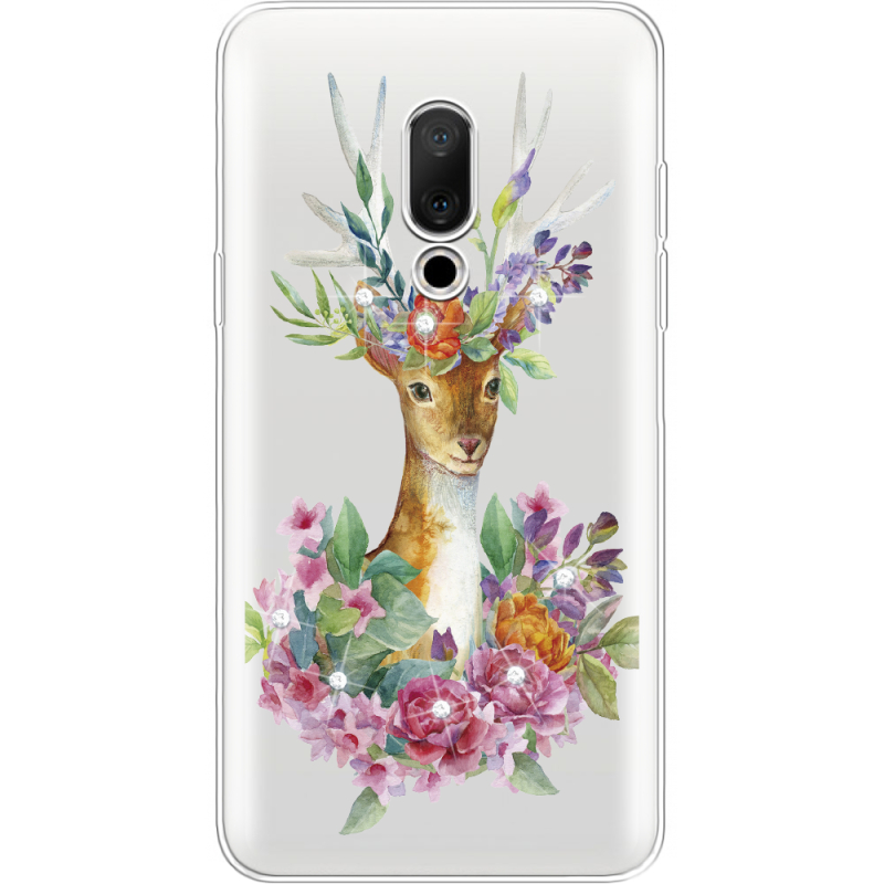 Чехол со стразами Meizu 15 Deer with flowers