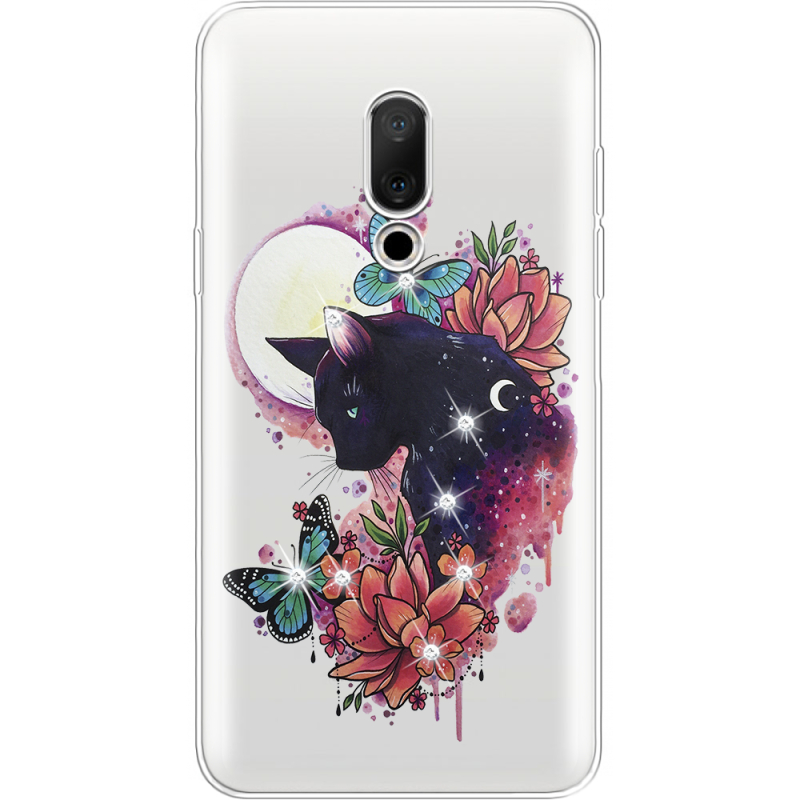 Чехол со стразами Meizu 15 Cat in Flowers