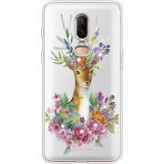 Чехол со стразами OnePlus 6 Deer with flowers