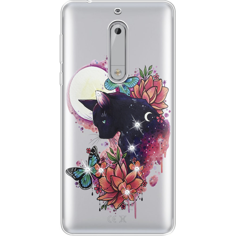 Чехол со стразами Nokia 5 Cat in Flowers