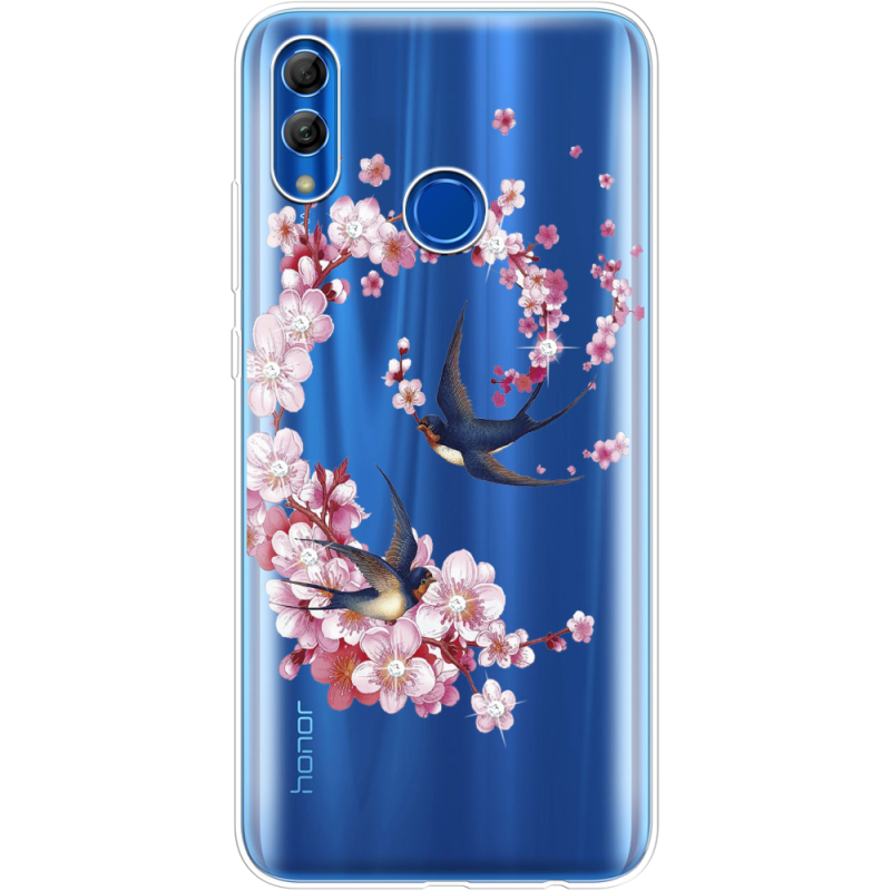 Чехол со стразами Honor 10 Lite Swallows and Bloom