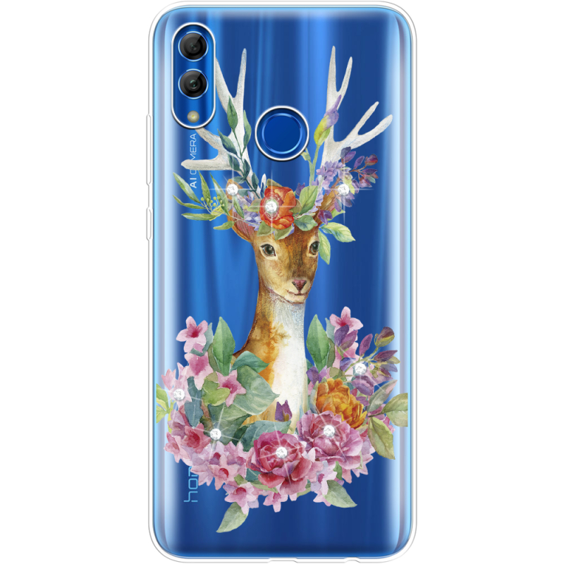 Чехол со стразами Honor 10 Lite Deer with flowers
