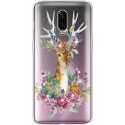 Чехол со стразами OnePlus 6T Deer with flowers