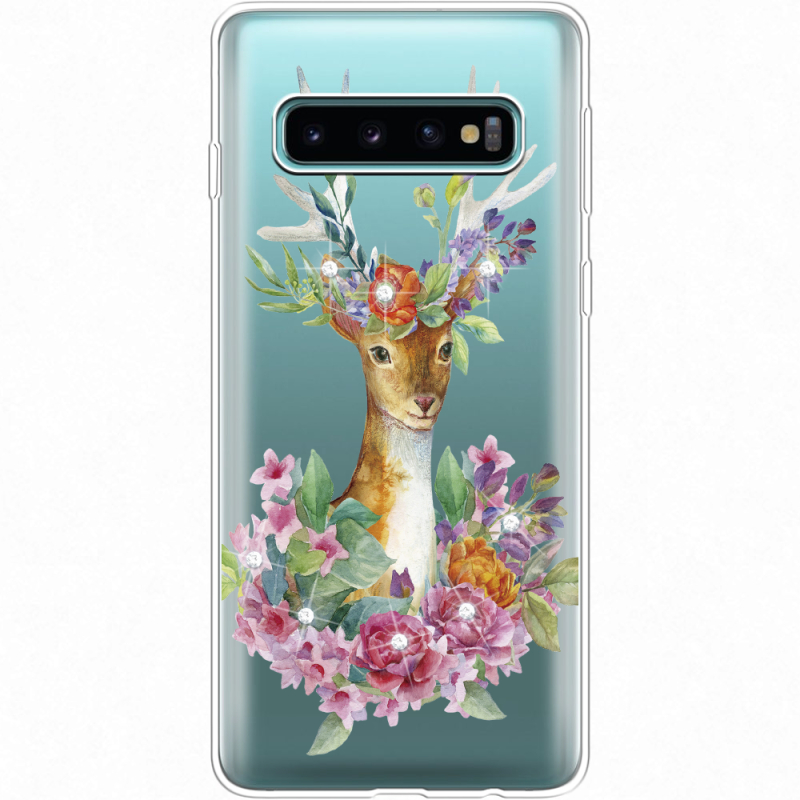 Чехол со стразами Samsung G973 Galaxy S10 Deer with flowers