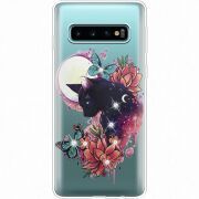 Чехол со стразами Samsung G973 Galaxy S10 Cat in Flowers