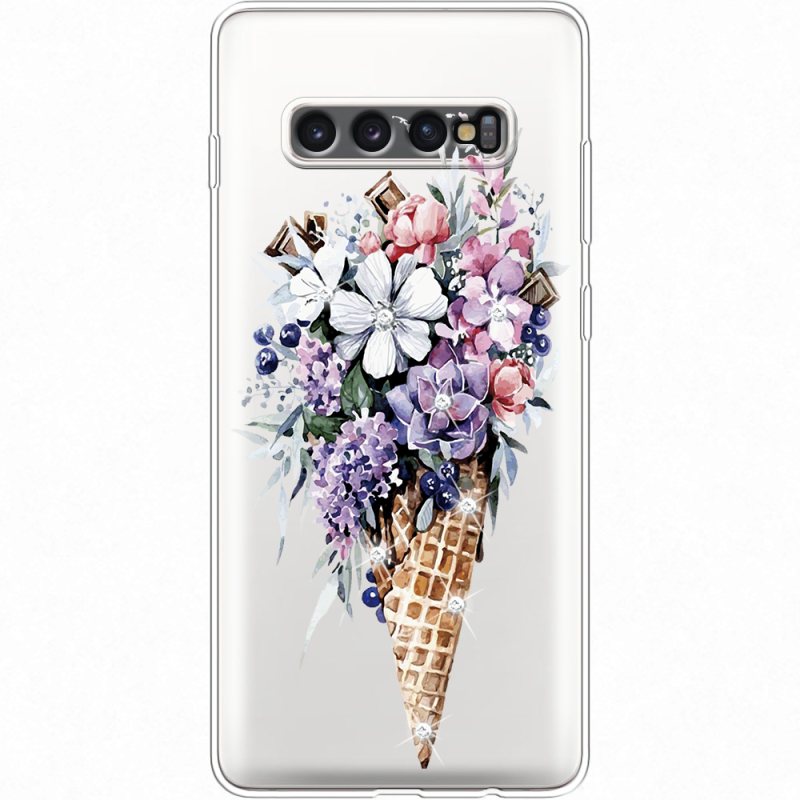 Чехол со стразами Samsung G975 Galaxy S10 Plus Ice Cream Flowers