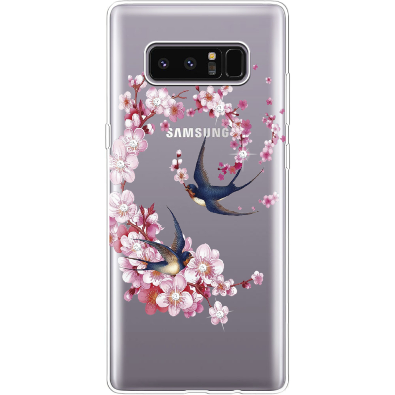 Чехол со стразами Samsung N950F Galaxy Note 8 Swallows and Bloom