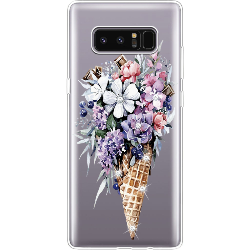 Чехол со стразами Samsung N950F Galaxy Note 8 Ice Cream Flowers