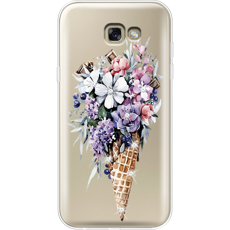 Чехол со стразами Samsung A720 Galaxy A7 2017 Ice Cream Flowers