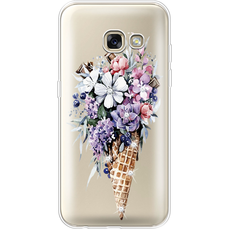 Чехол со стразами Samsung A320 Galaxy A3 2017 Ice Cream Flowers