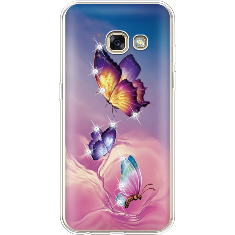 Чехол со стразами Samsung A320 Galaxy A3 2017 Butterflies