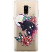Чехол со стразами Samsung A730 Galaxy A8 Plus (2018) Cat in Flowers