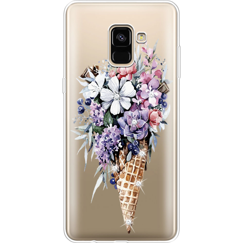 Чехол со стразами Samsung A730 Galaxy A8 Plus (2018) Ice Cream Flowers