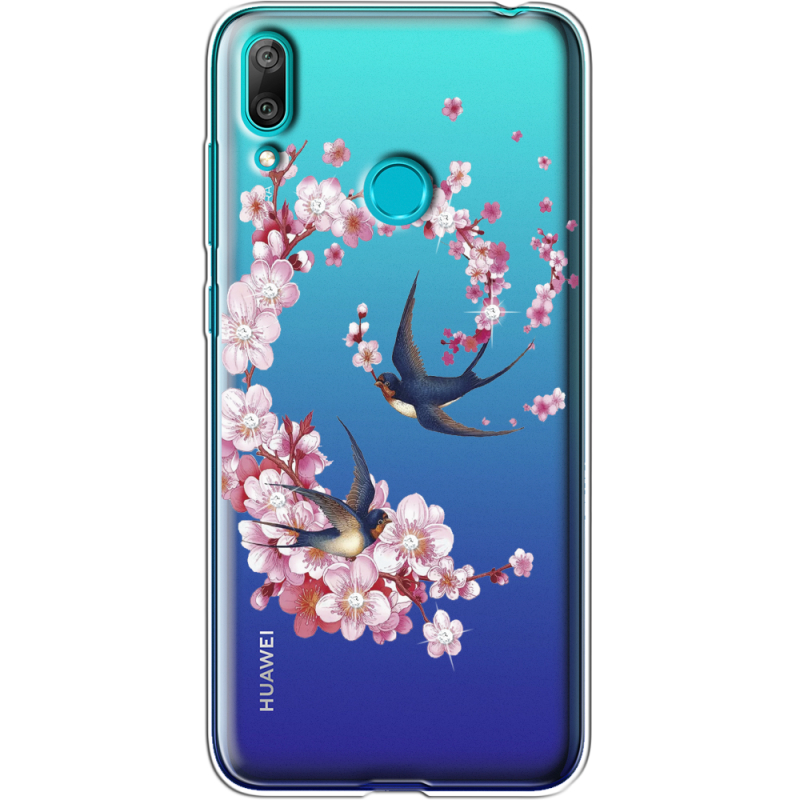 Чехол со стразами Huawei Y7 2019 Swallows and Bloom