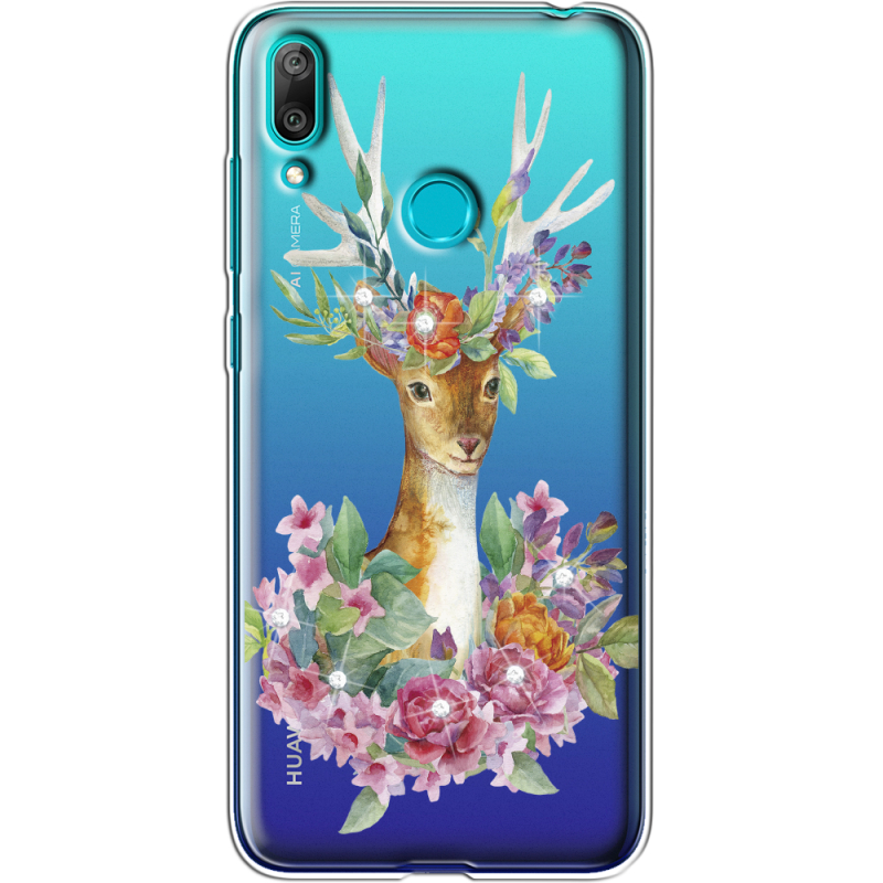 Чехол со стразами Huawei Y7 2019 Deer with flowers