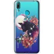 Чехол со стразами Huawei Y7 2019 Cat in Flowers