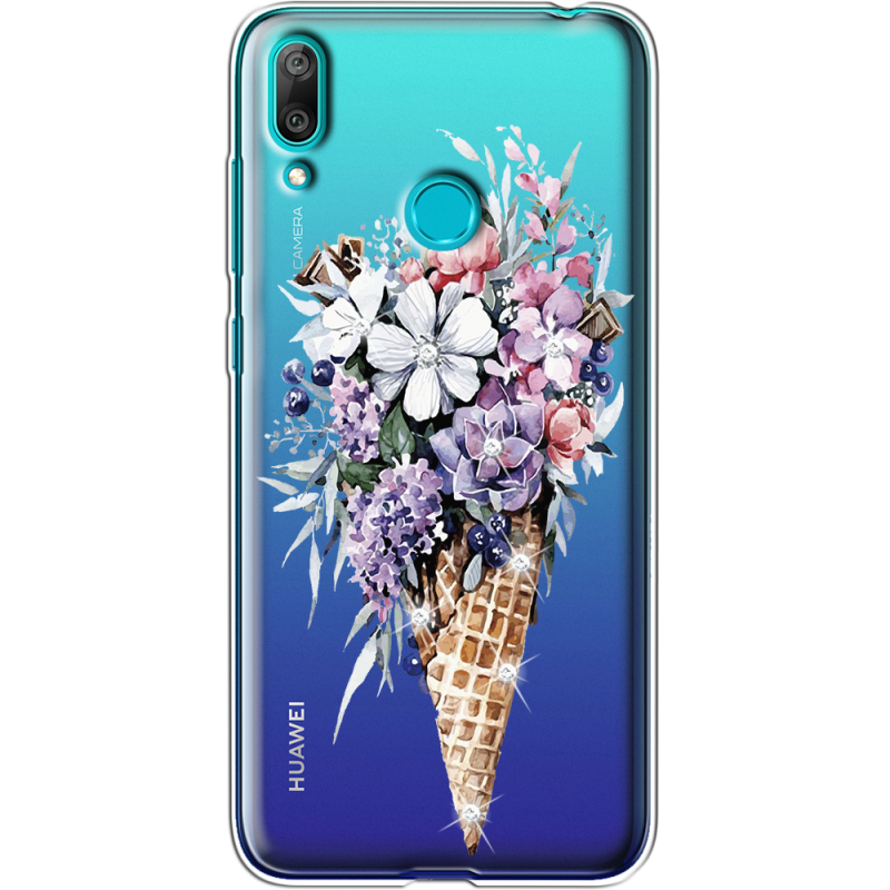 Чехол со стразами Huawei Y7 2019 Ice Cream Flowers