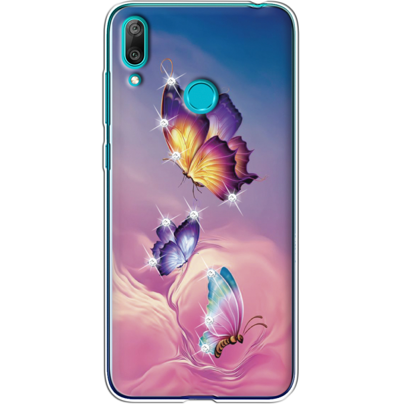 Чехол со стразами Huawei Y7 2019 Butterflies