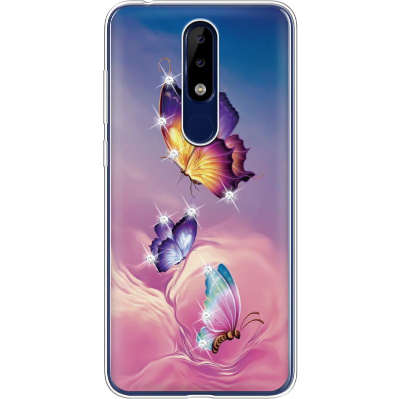 Чехол со стразами Nokia 5.1 Plus Butterflies