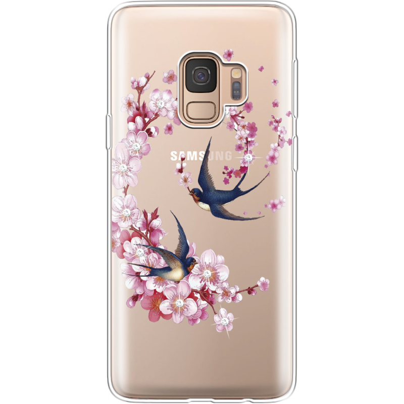 Чехол со стразами Samsung G960 Galaxy S9 Swallows and Bloom