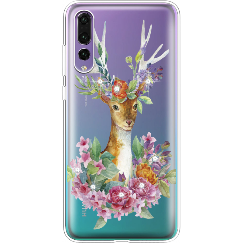 Чехол со стразами Huawei P20 Pro Deer with flowers