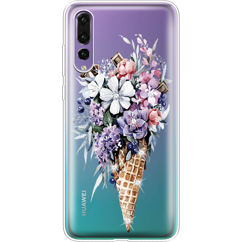 Чехол со стразами Huawei P20 Pro Ice Cream Flowers