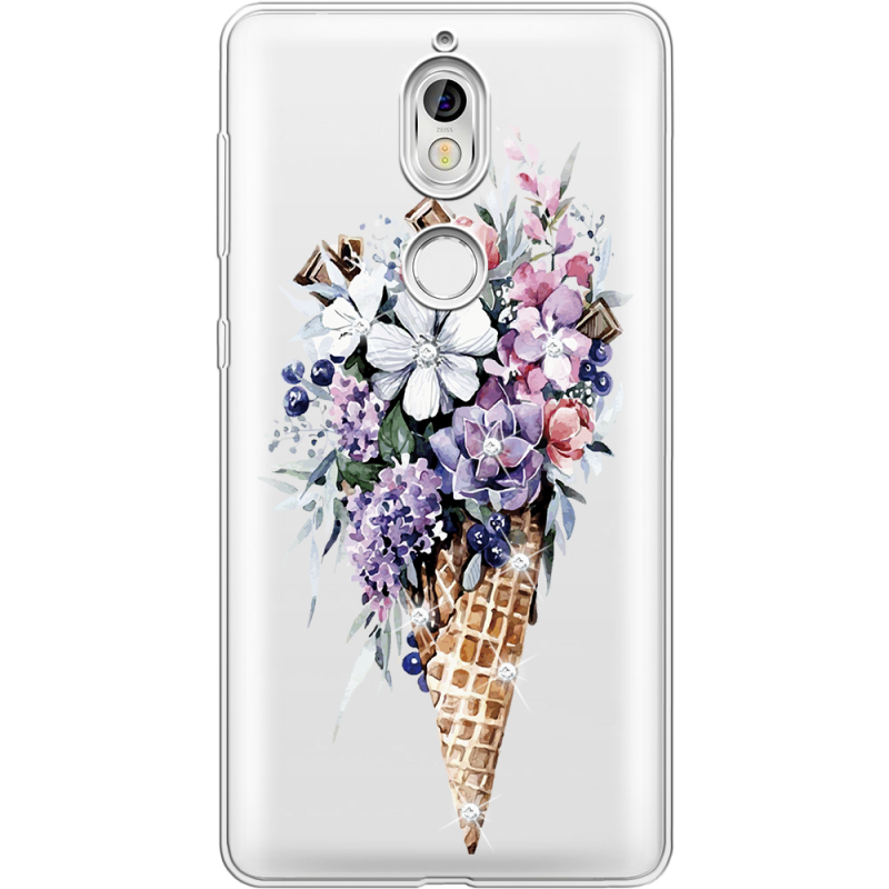 Чехол со стразами Nokia 7 Ice Cream Flowers
