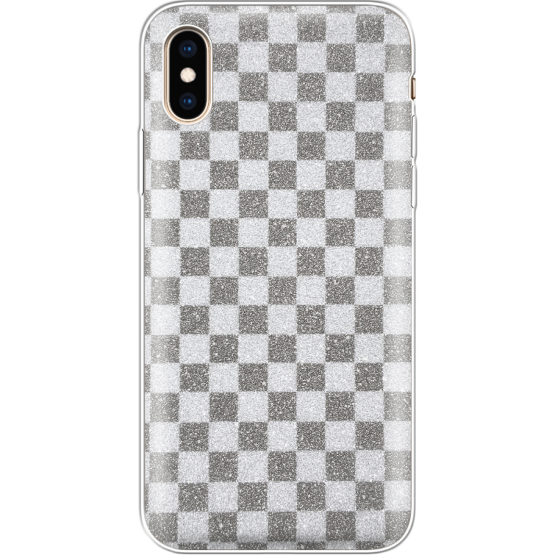 Чехол с блёстками Apple iPhone XS Шахматы