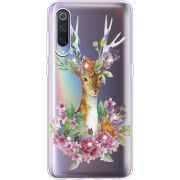 Чехол со стразами Xiaomi Mi 9 Deer with flowers