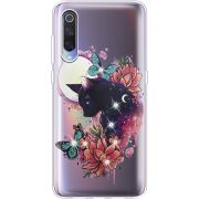 Чехол со стразами Xiaomi Mi 9 Cat in Flowers