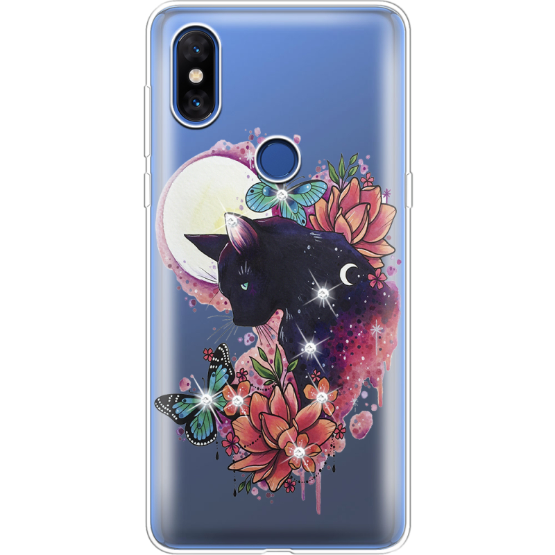 Чехол со стразами Xiaomi Mi Mix 3 Cat in Flowers