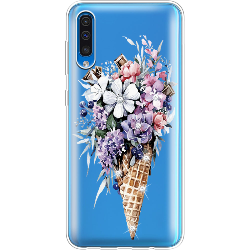 Чехол со стразами Samsung A505 Galaxy A50 Ice Cream Flowers