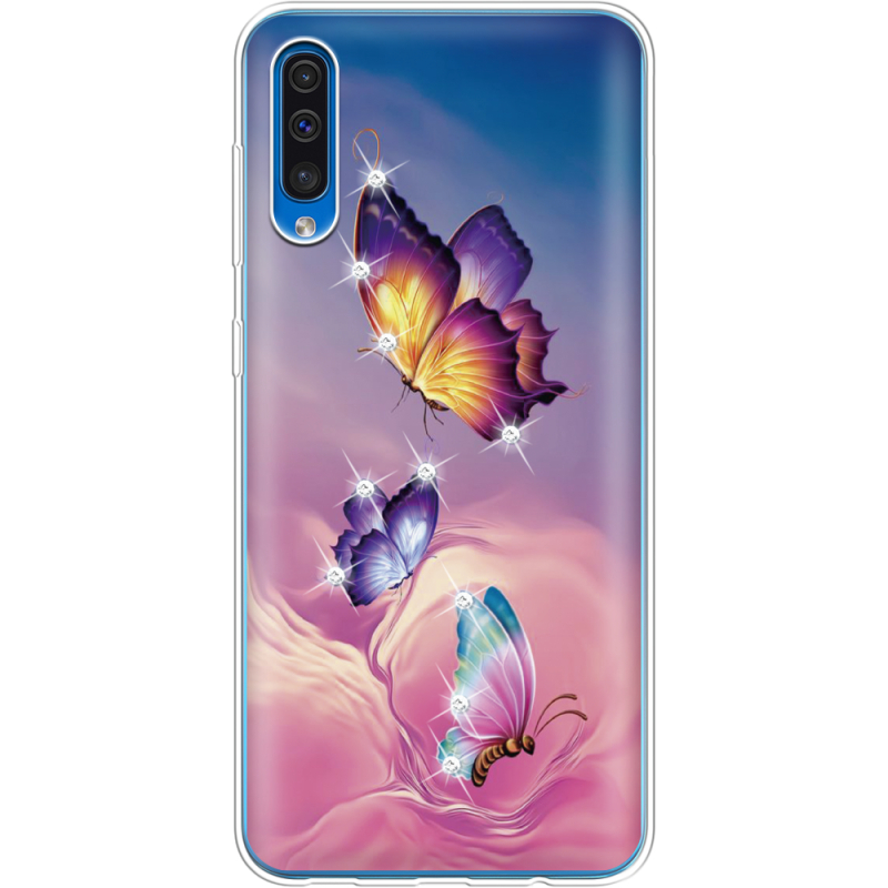 Чехол со стразами Samsung A505 Galaxy A50 Butterflies