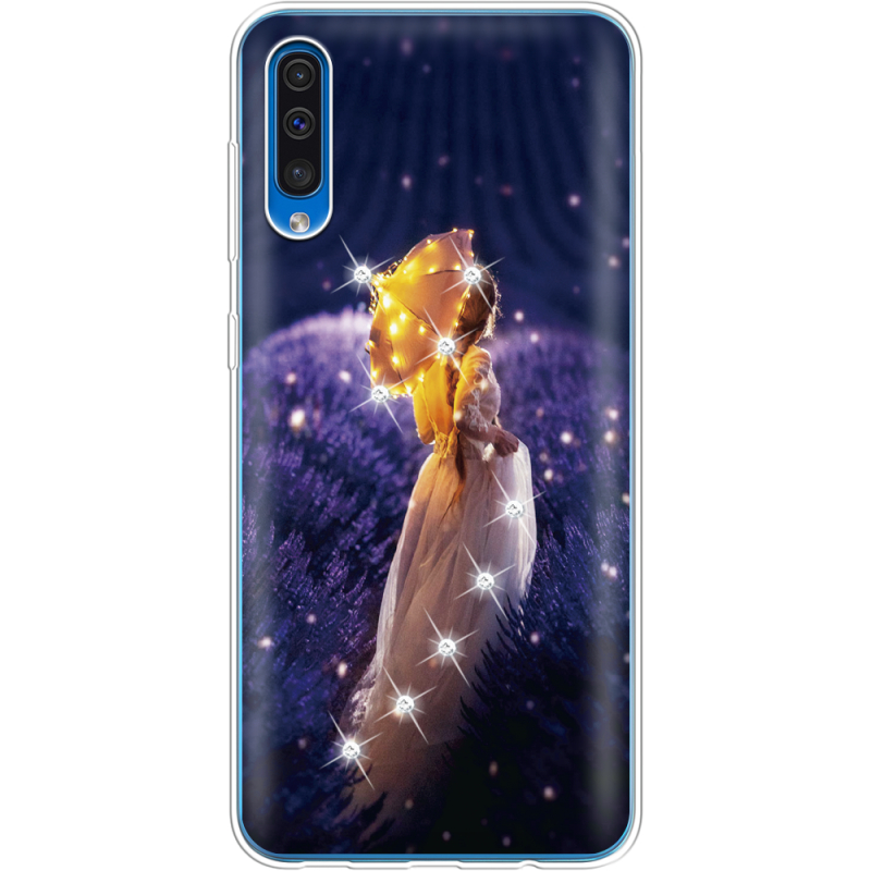 Чехол со стразами Samsung A505 Galaxy A50 Girl with Umbrella