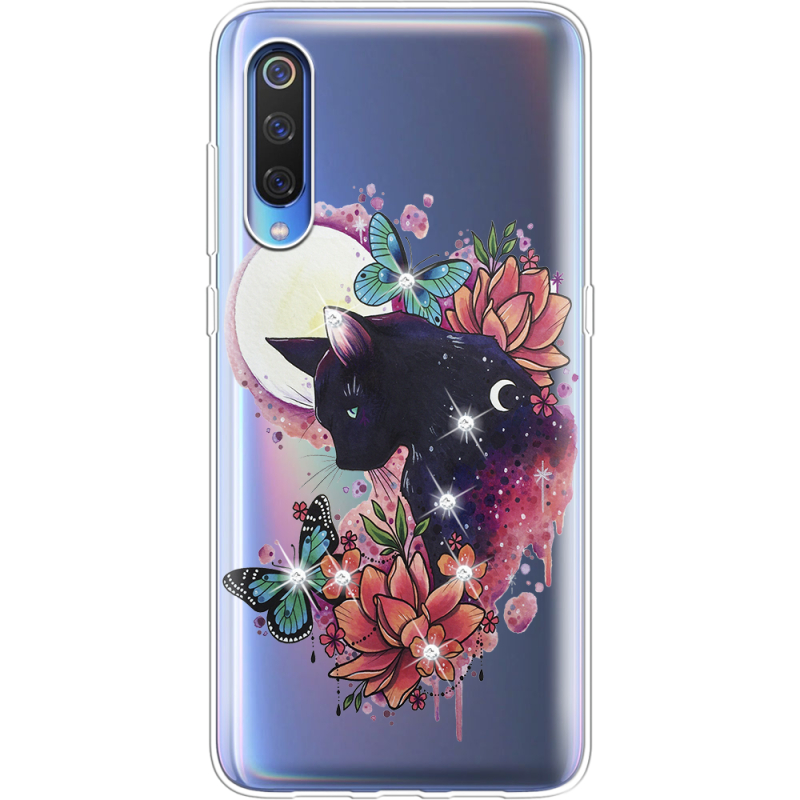 Чехол со стразами Xiaomi Mi 9 SE Cat in Flowers