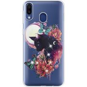 Чехол со стразами Samsung M205 Galaxy M20 Cat in Flowers