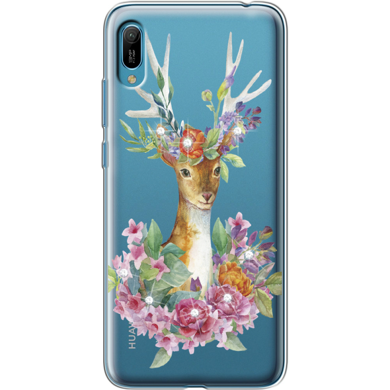 Чехол со стразами Huawei Y6 2019 Deer with flowers