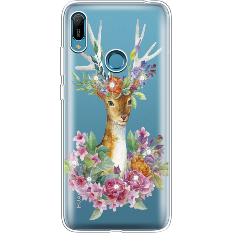 Чехол со стразами Huawei Y6 Prime 2019 Deer with flowers