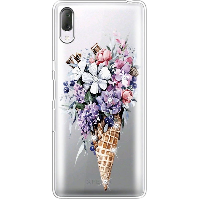 Чехол со стразами Sony Xperia L3 I4312 Ice Cream Flowers