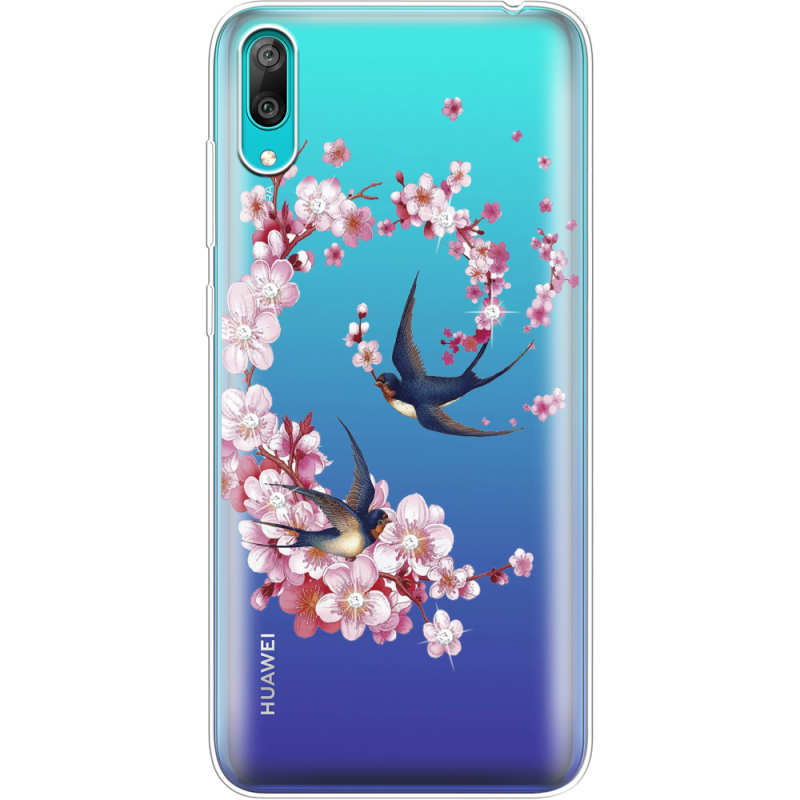 Чехол со стразами Huawei Y7 Pro 2019 Swallows and Bloom