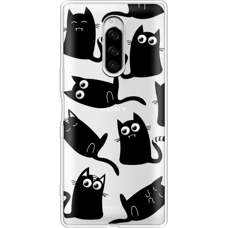 Прозрачный чехол Uprint Sony Xperia 1 с 3D-глазками Black Kitty